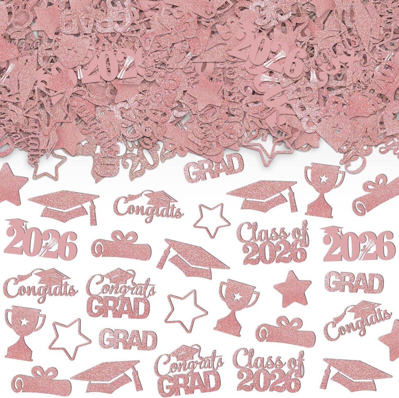 200PCS Rose Gold Glitter Graduation Confetti Class of 2026 Class of 2026 Graduation Party Decorations Grad Table Decorations for 2026 Grad Party Supplies